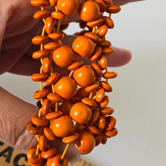 Stretch Bracelet Women Orange Handmade Vibrant Colorful Beaded Wooden Wood Boho - Picture 7 of 12
